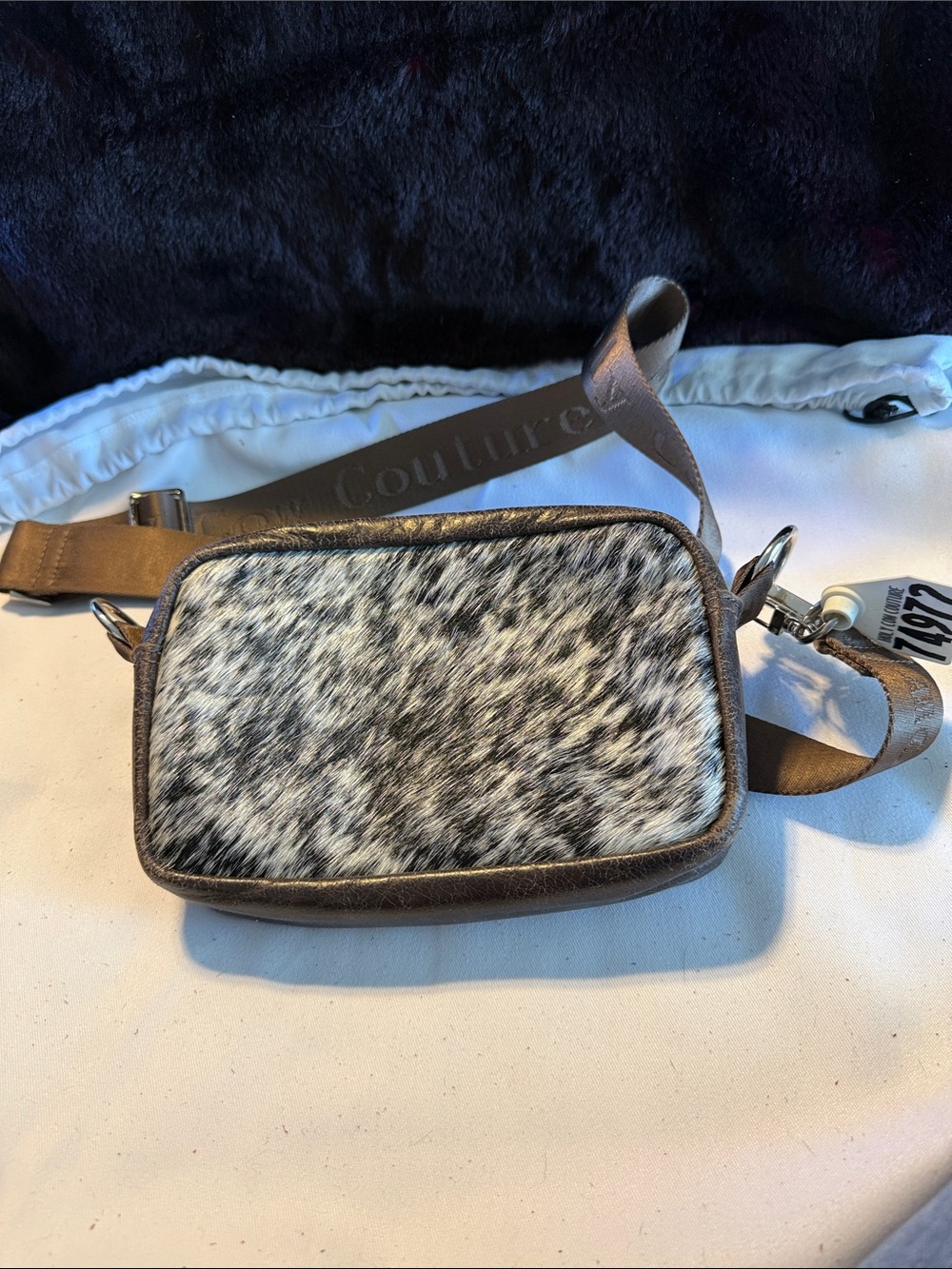 Holy Cow Bum Bag Brown Leather & Black-White Speckled Haircalf Belt Bag
